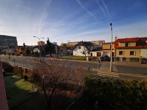 a view of a city with a street with houses at Pension Villa Marit in Prague