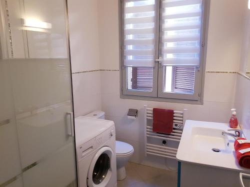 サロン・ド・プロヴァンスにあるL'Annexe d'Alèzen T2 Centre historique WIFI CLIMATISATIONのバスルーム(洗濯機、シンク付)