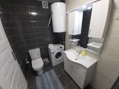 a small bathroom with a toilet and a sink at XXL APARTMENTS CiTY CENTAR in Bitola