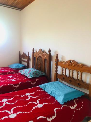 two beds sitting next to each other in a bedroom at Casa Verde na Chapada Diamantina in Palmeiras