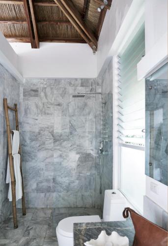 a bathroom with a shower and a toilet at Diniview Villa Resort in Boracay