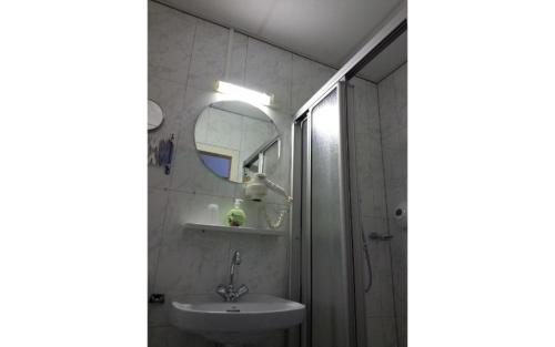 a bathroom with a shower and a sink and a mirror at CoronaZeist-Utrecht NL in Zeist
