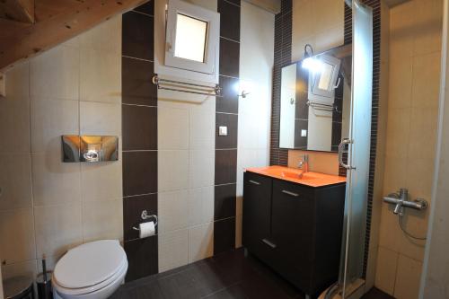 a bathroom with a toilet and a sink at Villa Theodora View Apartments Zeys in Agios Georgios Pagon