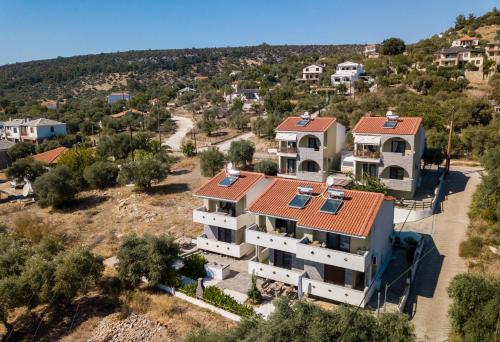 an aerial view of a house with a red roof at Villa Oliva in Astris