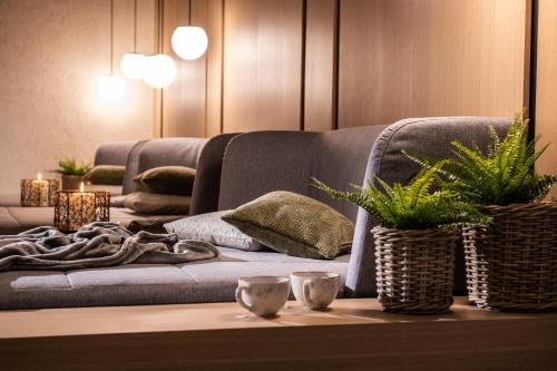 a living room with a couch with plants on a table at Nagalu in Fiss