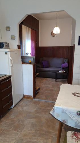 a kitchen and living room with a refrigerator and a couch at Holiday Home Goga in Drniš