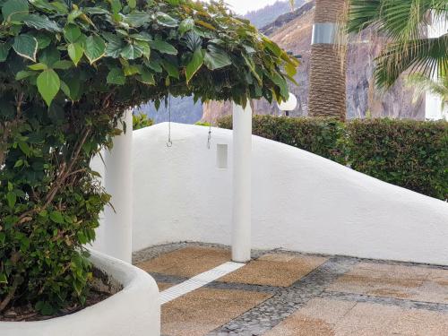 a tree in front of a white fence at Pequeño paraíso frente al mar Playa Chica in Santa Cruz de Tenerife
