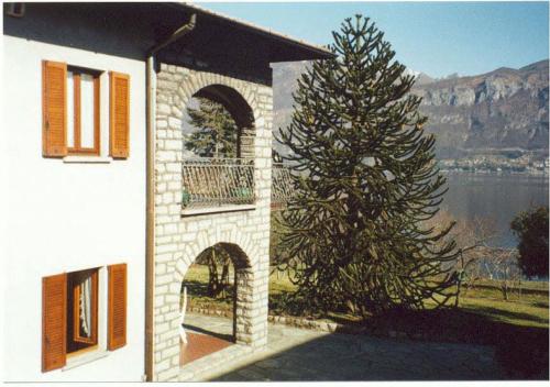 a building with a balcony next to a pine tree at Villa Niccolò in Griante Cadenabbia