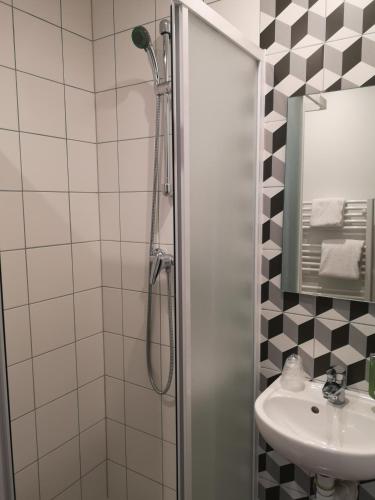 une salle de bain avec douche et lavabo dans l'établissement Résidence Little Sévigné, à Rennes