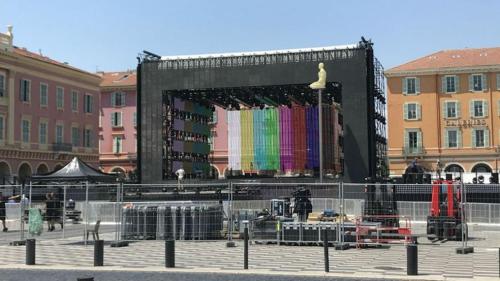a stage in a city with a colorful at Hyper Centre Place Massena in Nice