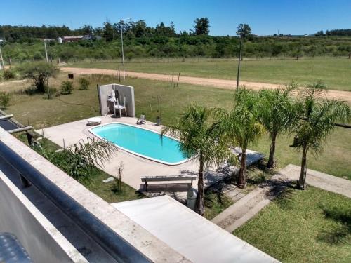 una piscina en un campo con palmeras en Chajari Suites en Chajarí