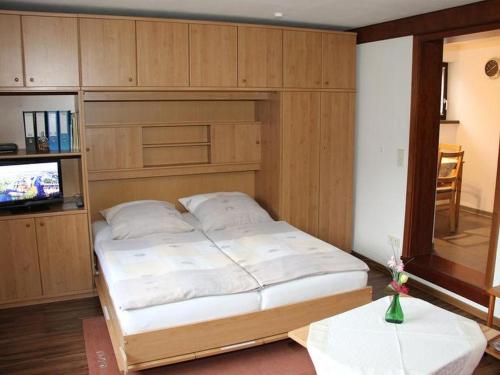 1 dormitorio con 1 cama grande y TV en Ferienwohnung Aschoff, en Bühl