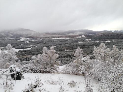 a snow covered field with trees and a valley at La Bergerie du Haut Var in Bargème