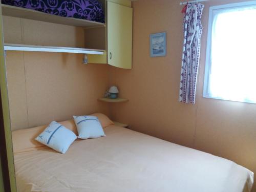 ChasseradèsLe SOUS BOIS DE JADE CHEMIN DE STEVENSON GR 70的一间卧室，床上有两个枕头