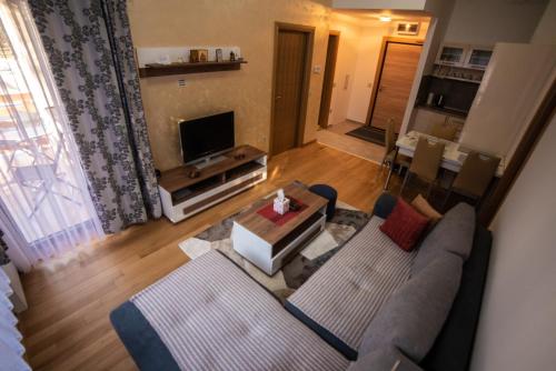 a living room with a couch and a tv at Apartman Rada in Zlatibor