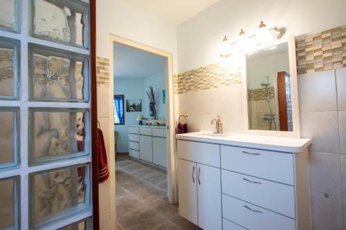 a bathroom with a sink and a mirror at Casa di Bon Bientu in Kralendijk