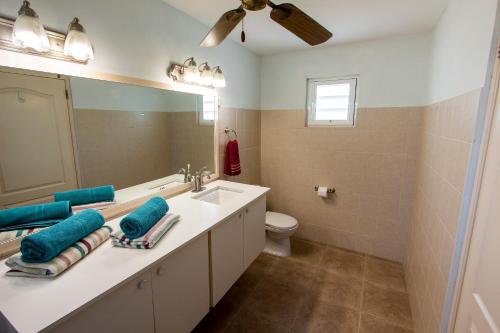 a bathroom with a sink and a mirror and a toilet at Casa di Bon Bientu in Kralendijk