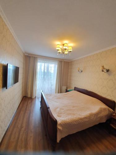 ein Schlafzimmer mit einem großen Bett und einem TV in der Unterkunft Порт Сіті in Luzk