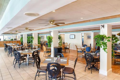 a dining room with tables and chairs and plants at Holiday Inn Key Largo by IHG in Key Largo