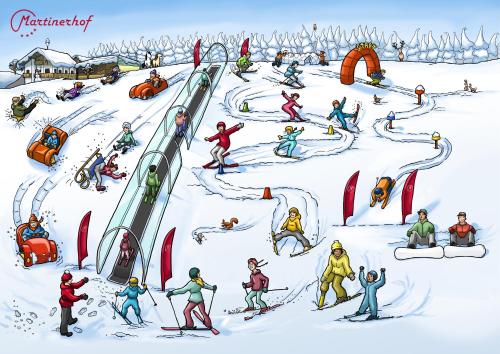 a group of people skiing down a snow covered slope at Wohlfühlresort und Feriengut Martinerhof in Sankt Martin am Tennengebirge
