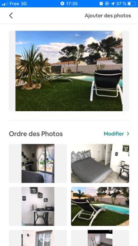 un collage de photos d'une chambre avec un lit et une piscine dans l'établissement jardin zen, à La Londe-les-Maures