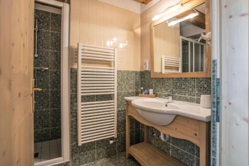 bagno con lavandino e doccia di Hotel Resort Al Sole a Canazei