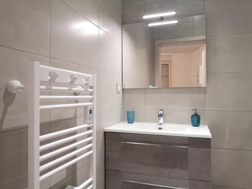 um banheiro com uma pia e um espelho em LE WILSON SUITE - Centre-ville - Gare - Tram em Mulhouse