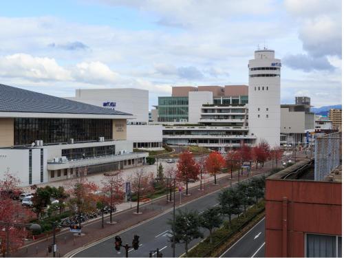 a view of a city with a street and buildings at THE HOTELS HAKATA KASANE Bayside in Fukuoka