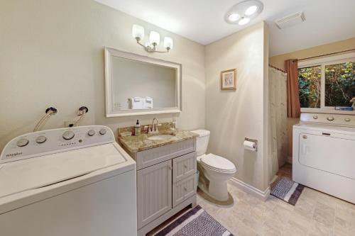 W łazience znajduje się umywalka, toaleta i lustro. w obiekcie Sakina’s Paradise Three w mieście Newport