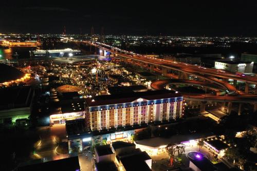 a view of a city at night with lights at LEGOLAND Japan Hotel in Nagoya