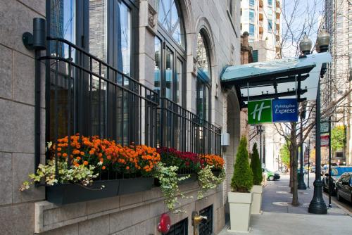 a row of flowers in front of a brick building at Hotel Cass - A Holiday Inn Express at Magnificent Mile, an IHG Hotel in Chicago