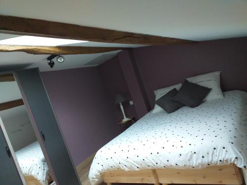 ein Schlafzimmer mit einem Etagenbett und einem Spiegel in der Unterkunft Gîte Terre in Saint-Laurent-de-Médoc