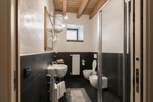 y baño con lavabo, aseo y ducha. en Fontanile Relais - Valcalepio Lounge en Gandosso