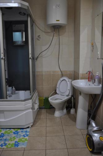 a bathroom with a toilet and a sink at Studio on Sovetskaya 206 in Biysk