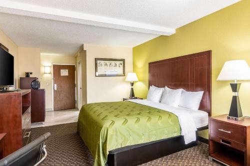 Quality Inn Central في ريتشموند: غرفة فندقية بسرير وتلفزيون بشاشة مسطحة