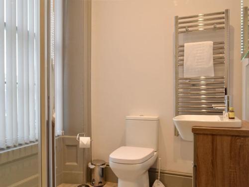 a bathroom with a white toilet and a sink at Grosvenor House APT 1 in Aberystwyth