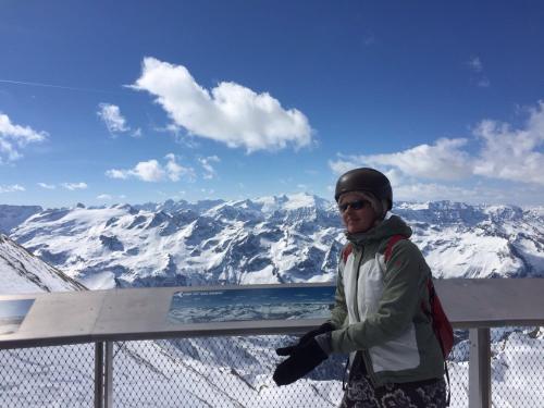 a man standing on top of a snow covered mountain at Petra Maria Sölle - Ferienhaus sehr privat in Presseggersee
