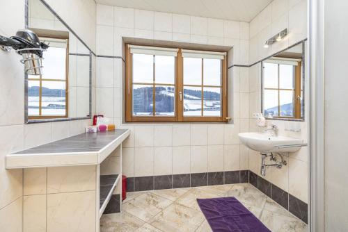 a bathroom with a sink and a mirror at Appartement Oberreiter in Flachau