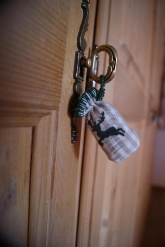 a padlock is attached to a wooden door at Bichlhof in Niederthai