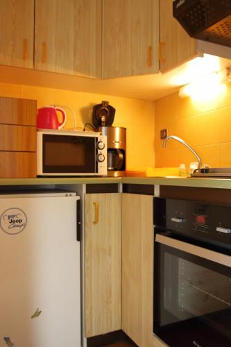 La cuisine est équipée d'un four micro-ondes et d'un réfrigérateur. dans l'établissement Studio 4 Pers (AM113), aux Carroz d'Arâches