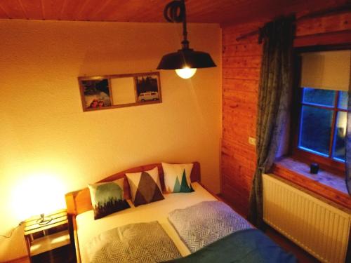 - une chambre avec un lit doté d'oreillers et d'une fenêtre dans l'établissement Rad - Wanderparadis Tiroler Zugspitze Arena Biberwier, à Biberwier