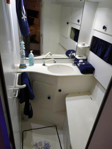 a bathroom with a sink and a mirror at Sanremo charter boat and breakfast in Sanremo