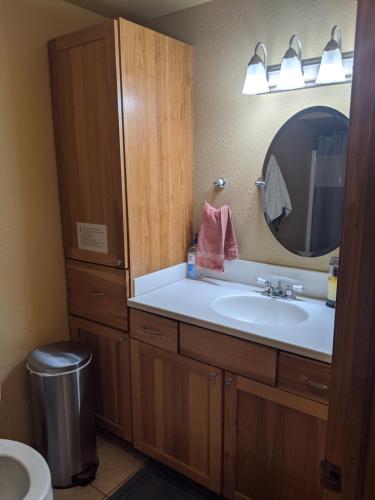a bathroom with a sink and a mirror at DIA BnB - We love workers in Brighton