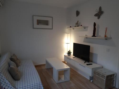 a living room with a couch and a flat screen tv at Apartamento de la huerta in Murcia