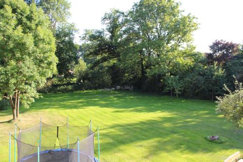 a large yard with a net in the grass at Schloms Hof in Waffensen