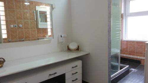 a bathroom with a sink and a mirror at Guest House Pavlovic in Soko Banja