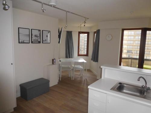 a kitchen and living room with a sink and a table at plaza in De Panne