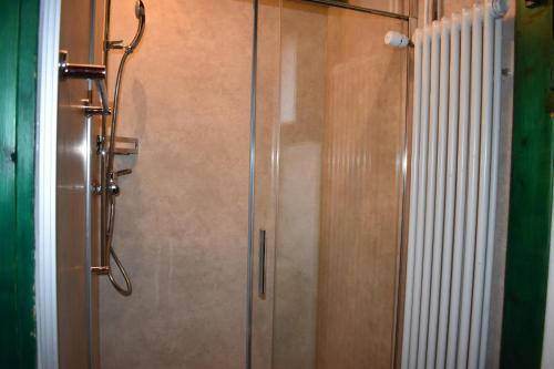 ヴァルベラにあるHeidsee (399Gl)のバスルーム(金属製のドア付きシャワー付)