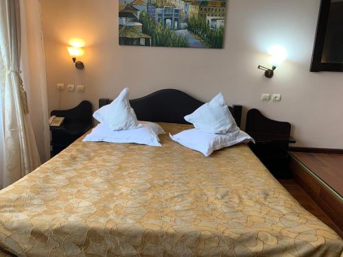 德瓦的住宿－Motel Restaurant Lowe，一间卧室配有一张带两个枕头的床