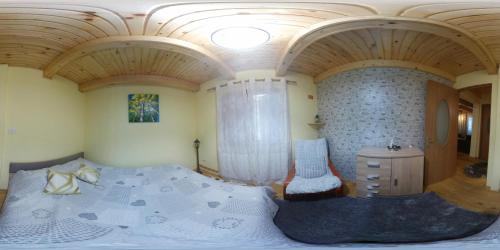 una camera da letto con un letto e una sedia in una stanza di Cabana FARIO Rau Mare - Retezat a Clopotiva